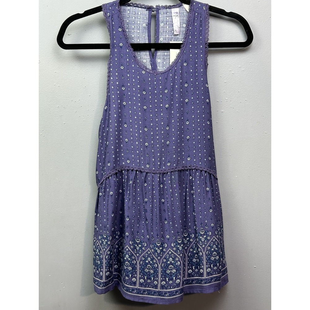 Francesca's Alya Tank Womens XS Purple Sleeveless Boho Floral‎ Embroidered Rayon
